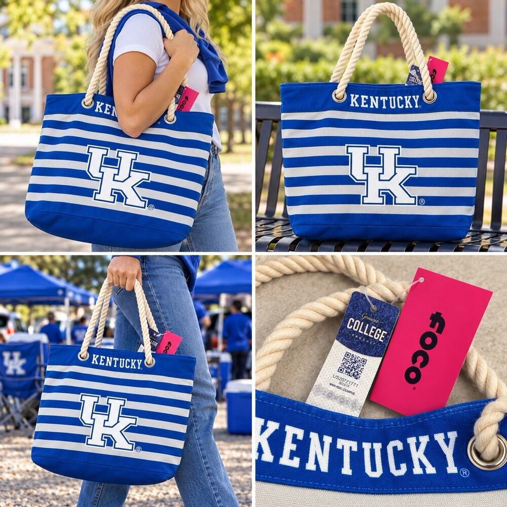 FOCO Kentucky Wildcats UK Nautical Stripe Tote Bag Blue White Rope Handles NWT